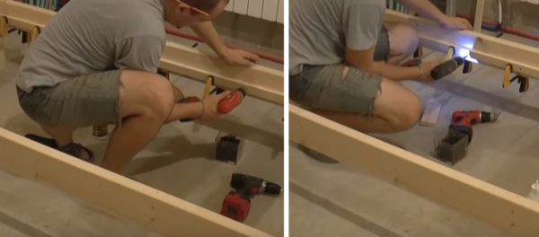 Прикрутите рейки друг к другу с помощью саморезов соответствующего диаметра.